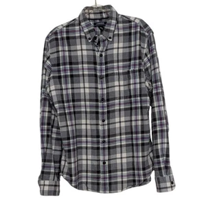 Lands End kariertes Flanellhemd Herren Größe Medium schwarz maßgeschneiderte Passform Knopfleiste - Bild 1 von 11