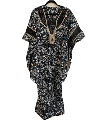 Maxi Vestido De Colección Hecho a Mano Negro Art Deco Estrás Adornado Kaftan Muumuu OS Foto 1 de 4