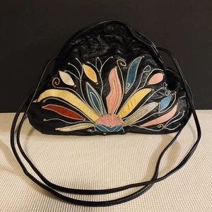 Colini Handbag Black Multicolor Leather Appliqué Abstract Shoulder Bag - Picture 1 of 8