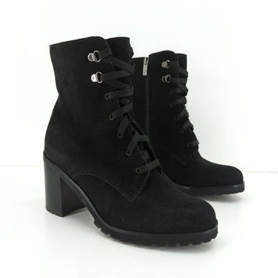 La Canadienne 女式 6.5 Parkera Lug 靴子黑色麂皮绒防水凸耳鞋底新品 — 第 1/4 张图片