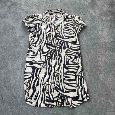 Vestido Ava And Viv Mujer Extra Grande Blanco Estampado Cebra Mezcla de Lino Boho Arsty Foto 1 de 4