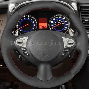 Black Suede Leather Steering Wheel Stitch on Wrap Cover For Infiniti FX QX70 - Picture 1 of 12