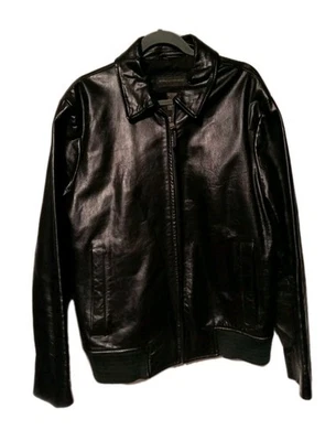 Vintage Banana Republic Men's Black Leather Bomber Jacket Ribbed Knit Cuff Waist - Image 1 of 4