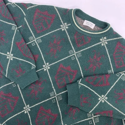 United цвета Benetton винтажный мужской шерсти смесь Argyle зеленый свитер Италии размер 54 - Изображение 1 из 4