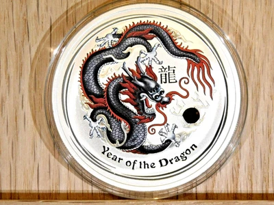 Australian Silver Lunar Dragon 2012 color negro/rojo 1 OZ .999 plata BU Foto 1 de 2