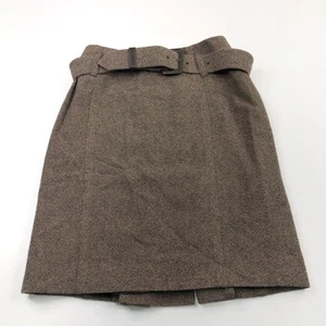 Escada 36 (Fits 27W) Wool Blend Belted Flat Lined Midi Pencil Skirt Brown MINT - Picture 1 of 11