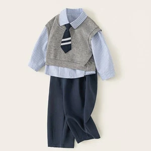 Girl Spring School Uniform Set With Striped Cotton Fabric For Ages 3 To 8 - Picture 1 of 8
