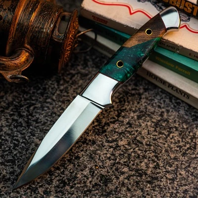 Cuchillo Damasco/Acero 9.1" Listo para Regalo Full Tang Hunt it Hunt + Funda de Cuero Foto 1 de 4