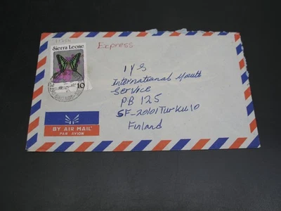 Sierra leone 1989 expres airmail cover to finland butterfly *11754 - Image 1 of 2