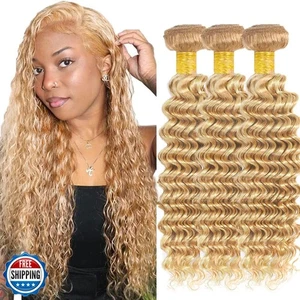 P27/613 Highlight Blond Bündel Echthaar Honigblond Deep Wave Bündel 24 - Bild 1 von 5