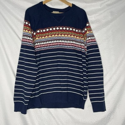 LL Bean Sweater Mens XL Fair isle Striped Wicked Soft Cotton Cashmere Colorful - Image 1 of 4