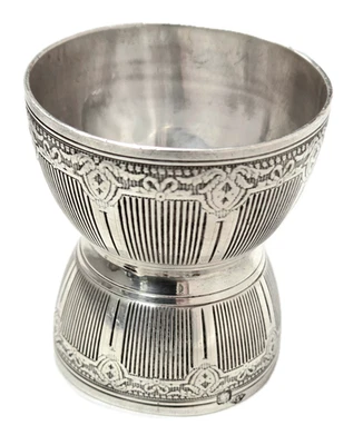 Antigo copo de ovo duplo francês de prata esterlina com motor virado BF&Cie - Imagem 1 de 4