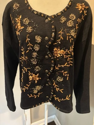 Chaqueta cárdigan vintage Carole Little tejida con cuentas talla L Foto 1 de 4