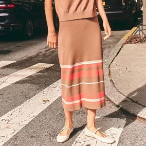 Cartolina Nantucket Avril Midi Skirt Women's Size XS Camel Resort Knit Stripe - Picture 1 of 8