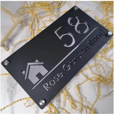 CUSTOM HOUSE HOME SIGN NUMBER STREET SIGN ACRYLIC ADDRESS DOOR WALL PLAQUE - image 1 of 3