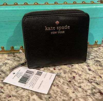 KATE SPADE Staci Sm Saffiano Leather Zip Around Wallet WLR00634 Black MSRP $139 - Image 1 of 4
