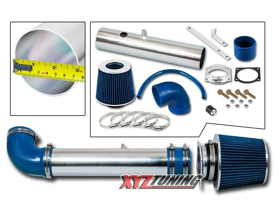 AZUL 1997 1998 1999 2000 Ford F150 4.2L V6 Kit de admisión de aire Ram corta + Filtro 3" Foto 1 de 1