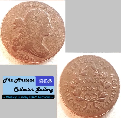 US 1801 3 errores BUSTO DRAPEADO CENTAVO GRANDE🪙1/000 - Un vástago - INICIADO Foto 1 de 4