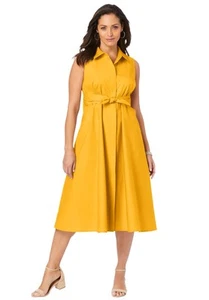 Jessica London Women's Plus Size Stretch Cotton Sleeveless Shirtdress - Picture 1 of 7