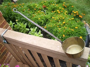 Vintage Brass candy kettle Ladle with 15" Handle 3" bowl x 5" diameter - Picture 1 of 7