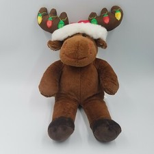 Build A Bear Hal the Moose Working Christmas Lights Antlers 19" Plush Santa Hat