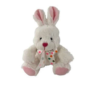 White Plush Bunny Rabbit Pink Ears Polka Dot Bow By American Greetings Easter a - Picture 1 of 11