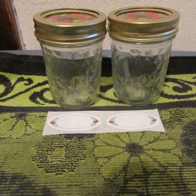 * Juego de 2 tarros de gelatina de cristal acolchados BALL 8 OZ nuevos con tapas, etiquetas, junta. * Foto 1 de 3