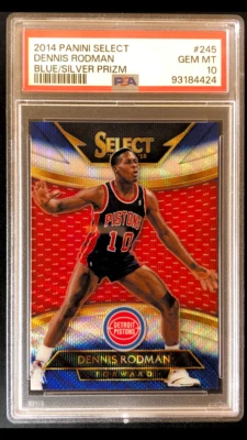 2014 Panini Select Dennis Rodman Blue / Silver Prizm Courtside PSA 10 Gem Mint - Image 1 of 4