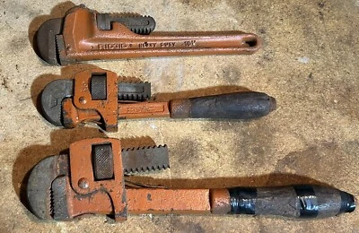 Vintage Ridgid 10", Morco  10", Unbranded  12",  Heavy Duty Pipe Wrench Lot of 3 - Image 1 of 4