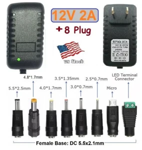 12V 2A AC/DC Adapter Power Supply Charger with 8 Sizes DC Power Plug Tips - Picture 1 of 9