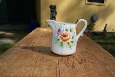 Vintage.Mini Rose Flowered Pitcher .Gold Tone Trim. Japan