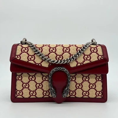 Gucci Straw Azalea GG Monogram Small Dionysus Bag Cherry Red Natural - Image 1 of 4