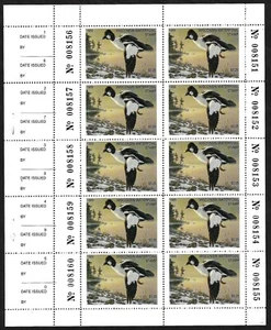 US 1989 DUCK HUNTING WISCONSIN $3.25 SHEET OF TEN NEVER HINGED - Picture 1 of 1