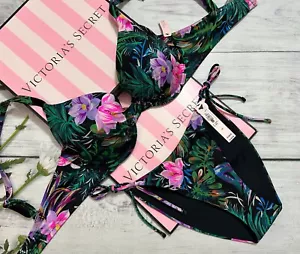 Conjunto brasileño de bikini floral tropical con corbata lateral push up icono de natación Victorias Secret - Imagen 1 de 5