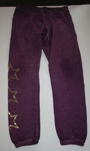 Used Justice Girls 12 year Pull On Sweatpants Purple w Gold Metallic Logo on Leg - Picture 1 of 2