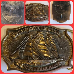 Vintage 80er massive Messing Gürtelschnalle Stern Clipper Schiffe San Francisco BTS USA - Bild 1 von 12