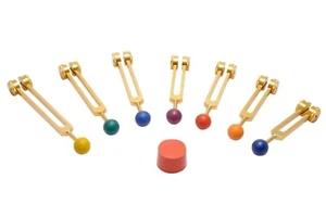 NUEVO ORO 7 Chakras Horquillas Ponderadas con Mangos de Bola de Color para + Activador - Imagen 1 de 4