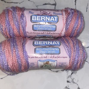 Bernat Baby Coordinates Yarn Candy Stripes Lot Of 2 Sweet Stripes Pink Purple - Picture 1 of 4