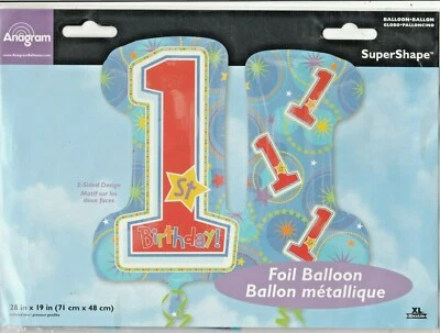 One-derful "1st Birthday" 28" x 19" by Anagram SuperShape Foil Balloon - Image 1 of 2