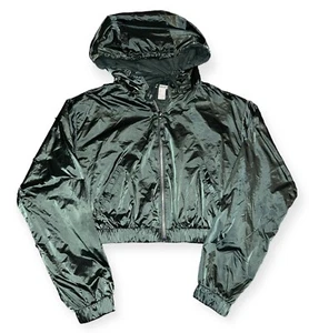 Forever 21 Womens Cropped Jacket Windbreaker Full Zip Hoodie Dolman Athletic L - Picture 1 of 6