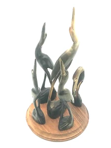Vintage handgeschnitzt handbemalt Ebenholz Holz 5er Set Reiher Kraniche Figuren - Bild 1 von 7