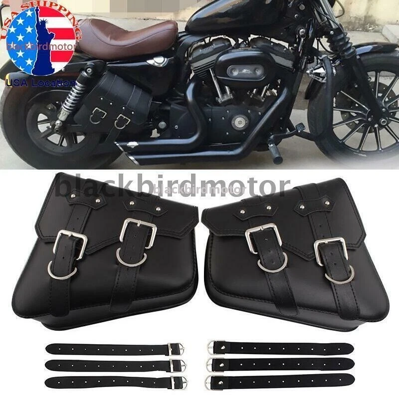 Bolsas de sillín de equipaje de almacenamiento lateral negras aptas para Harley Sportster XL883 XL1200 Foto 1 de 4