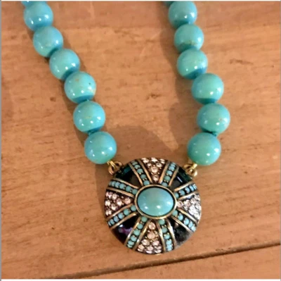 Новый в коробке $140 HEIDI DAUS просто неотразимый куполообразный подвеска бирюзовый бусина ожерелье  - Изображение 1 из 4