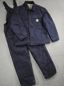 Carhartt FR Coat Overalls Mens Large 32x30 Blue Duck Quilted 101618, 101626 - Picture 1 of 18