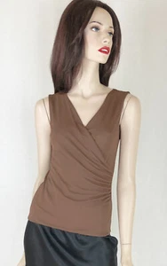 La Perla jersey knit top, low neckline with flattering draping AU 10 Chocolate - Picture 1 of 3