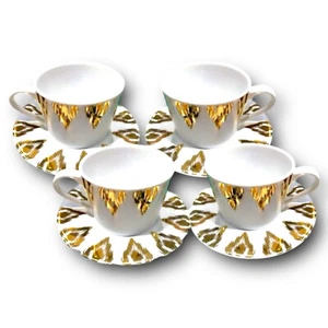 -15% DE DESCUENTO Les Ottomans, juego de comedor de bambú dorado para x4, Ikat Motif NUEVO - Imagen 1 de 9