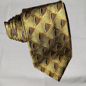 Joseph A. Bank Signature Geometric Neck Tie Gold Navy 60” x 4” Made In Italy - Picture 1 of 5