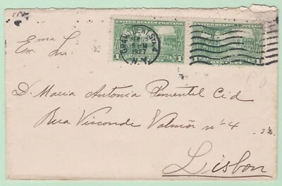 US #617 Lexington (4), #543 & #542 on 1927 [Sep 25] Cover NYC to LISBOA PORTUGAL - Image 1 of 2