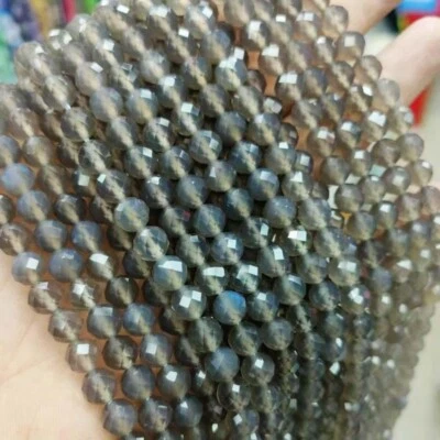 6/8/10mm Genuine Natural Round Micro Faceted Gray Agate Gemstone Loose Beads - Image 1 of 4