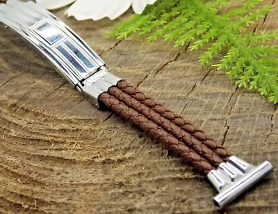 Correa de reloj vintage Sentinel 16 mm cuero laminado placa de oro cierre de despliegue nueva de Lote Antiguo Foto 1 de 4